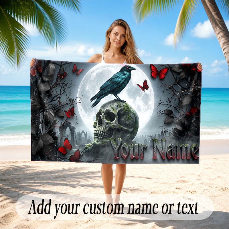 Skull Gothic Theme Beach Towel Personalized Custom Name & Text Soft Quick Dry Beach Towel for Swimming Travel