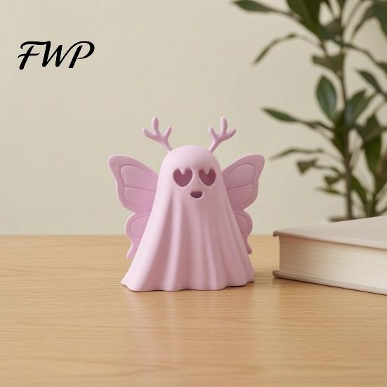 Креативная 3D-печатная статуэтка, фигурка привидения на Хэллоуин, милая розовая бабочка сКаваи-декором крыльев, маленький жуткий настольный орнамент для полки, камина,