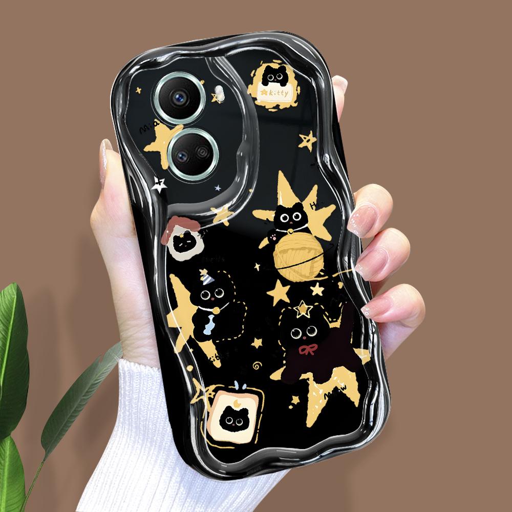 Для Honor 90 Lite P30 Pro Infinix Hot 30 40 40i 40 Pro Smart 8 Pro Vivo V29e V30e Мягкий волнистый край с рисунком милого кота для полноразмерного защитного чехла для объектива