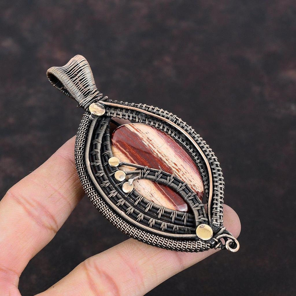 Red Snakeskin Jasper Pendant Copper Wire Wrapped Pendant Gemstone Pendant Copper Jewelry For Gift Amazing Pendant Handmade Wire Wrap Jewelry