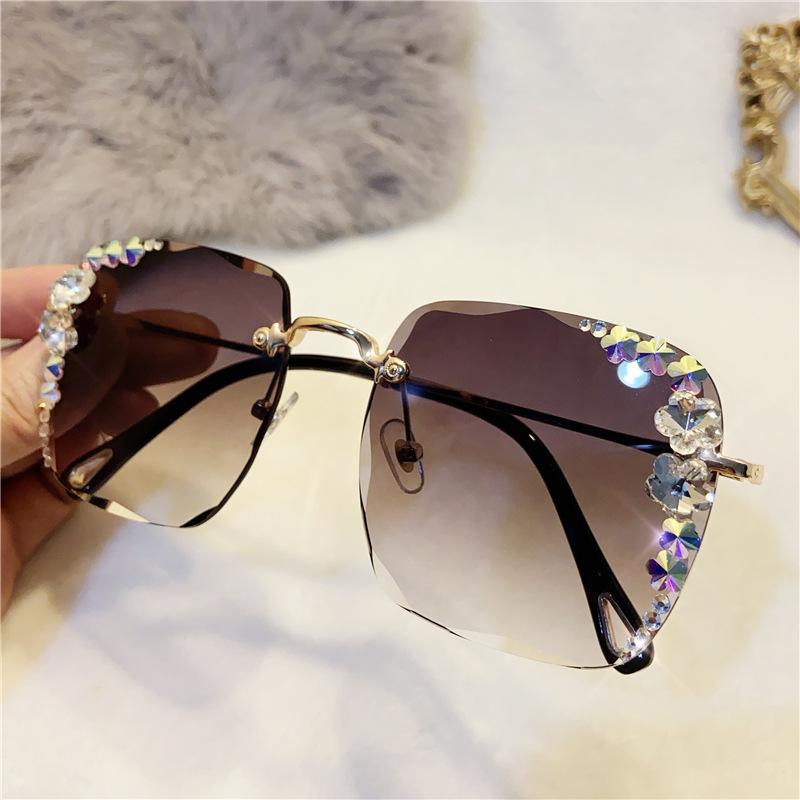 Интернет знаменитости Стразы Солнцезащитные очки Женщины S УФ Анти-алмазные Солнцезащитные очки Без оправы Модные Ins Маленький Аромат Стиль Очки