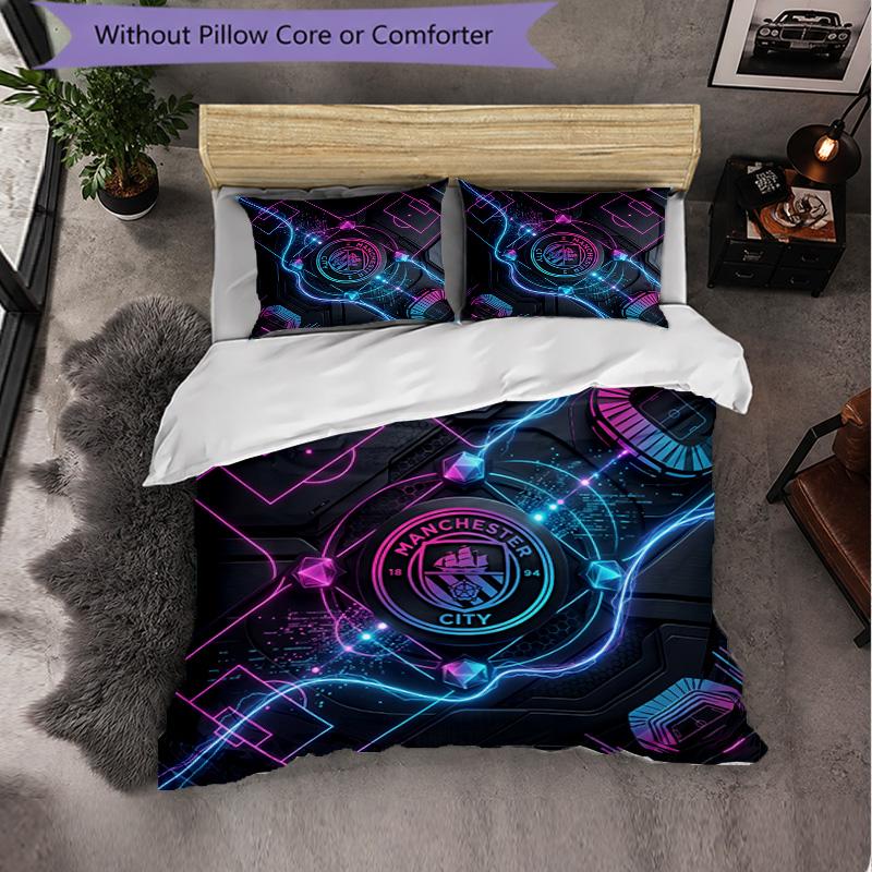 Manchester City Pattern 3 Pieces Bedding Set Soft Microfiber Duvet Cover with Pillow Cases for Bedroom