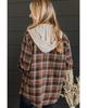 Azura Exchange Brown Plus Size Plaid Contrast Button Up Hooded Jacket