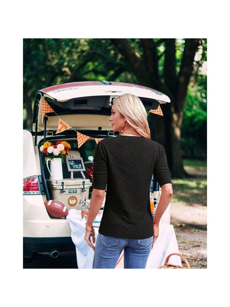 Women's Dot Knit Pullover Sweater Short Sleeve Cute Summer Blouse Top