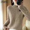 INDFS Women's Fashion Casual Fall Winter Solid Color Print Long Sleeve Half Turtleneck Sweaters