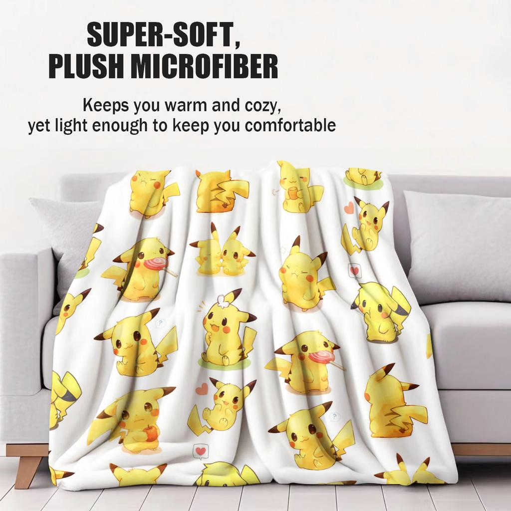 Cute Pikachu Emoji Collection AllPrint Flannel Blankets Cozy Warm Universal for Boys Girls for Home Camping Office Decoration