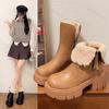 Короткие плюшевые туфли на толстой платформе для женщин, меховые зимние сапоги 2025 года, новый тренд зимы, женские ботильоны на высоком каблуке, Botas Mujer