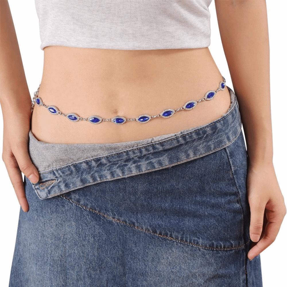 Metal Rhinestone Belly Belts Gold Y2K Waistband Unique Colorful Crystal Waist Chain Women