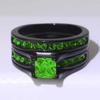 Charm Couple Rings Romantic Women Green Rhinestones Rings Set Trendy Men's Stainless Steel Rings Wedding Jewelry For Lover Gifts