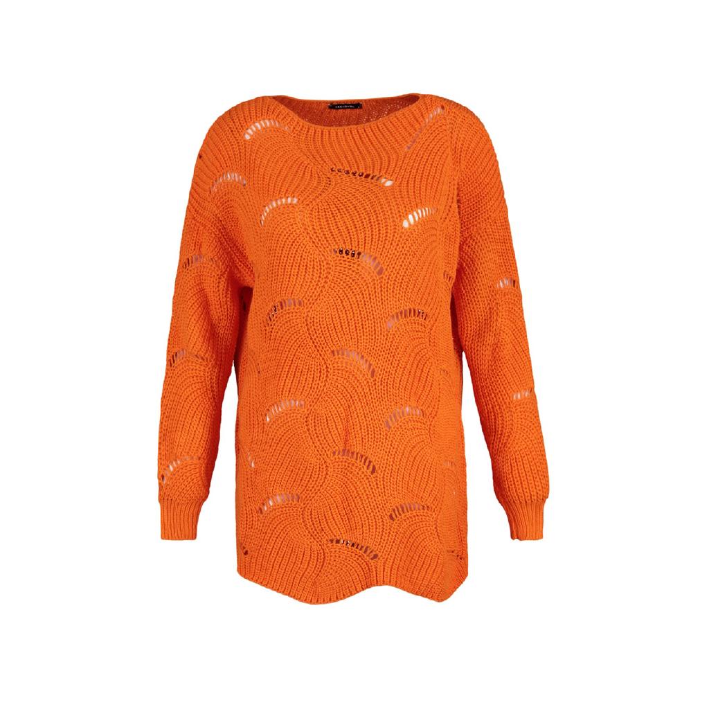 Оранжевый ажурный вязаный свитер Tctaw23ak00070