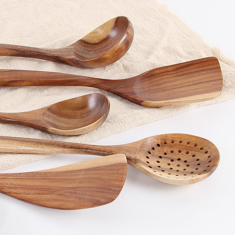 Набор из антипригарной кухонной ложки и лопатки из тикового дерева с гравировкой логотипа