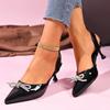 Fashion Women's Bow-Knot High Heel Sandal Sexy Crystal Decor Pointed Toe Sandalias Woman New Style Office Ladies Non Slip Sandals Female
