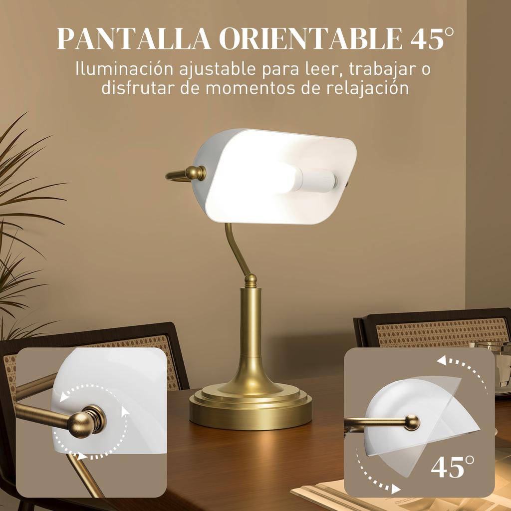 Banker Desk Lamp, Adjustable Shade, Rocker Switch, White