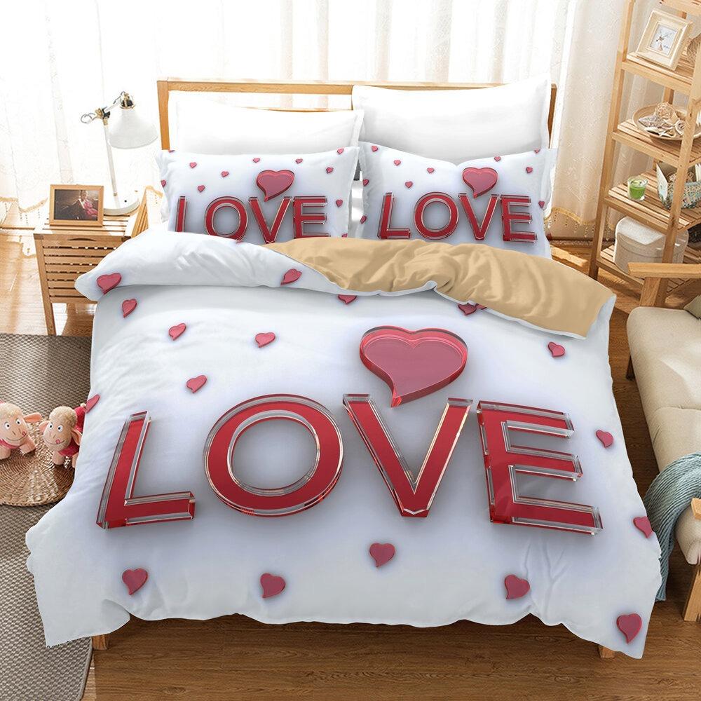 Love Heart Duvet Cover Set King Size Valentines Bedding Set Pink Love Heart Pattern Soft Microfiber fabric For Girls Women Quilt
