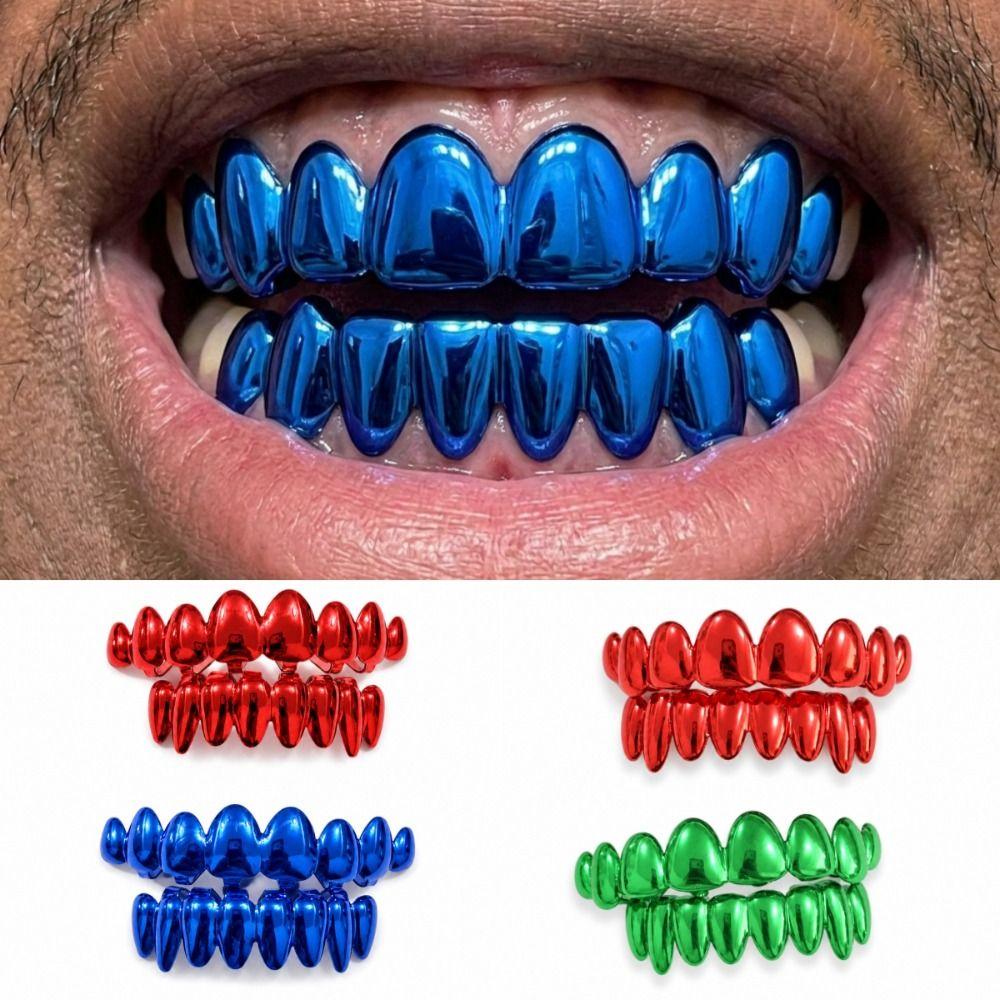 2pcs/set Glossy Finish Teeth Grillz Top Bottom Set Anti Slip Teeth Jewelry Teeth Grillz Caps  Rapper