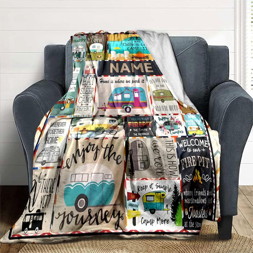 Campervan Adventures Multipurpose Customizable Blanket Customize Your Name Ultrasoft Great For Sofa Couch Office Bed Picnics Four Seasons Universal