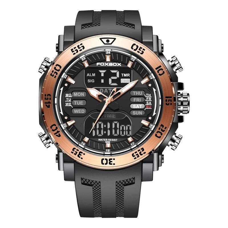 LIGE Luxury Men's Watch Quartz Dual Display Military Sport Men Watch Casual Silicone Strap Waterproof Luminous Men's Watches+Box
