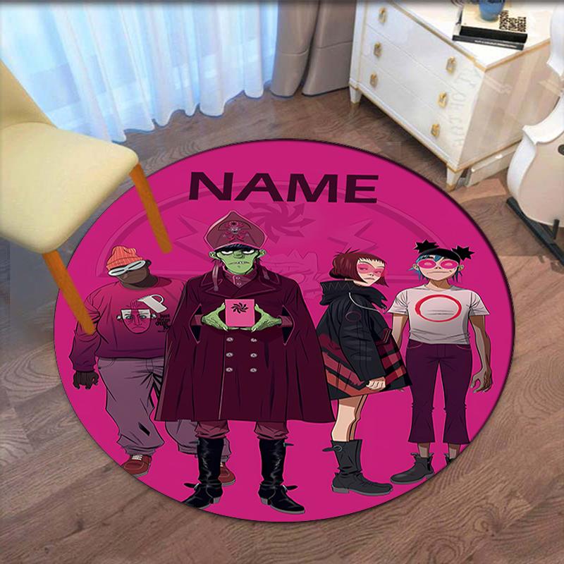 Custom Name Gorillaz Printed Round Rug Carpet Chair Rug Area Rug Entryway Doormats,for Office Chair Living Room Bedroom Kitchen Room.