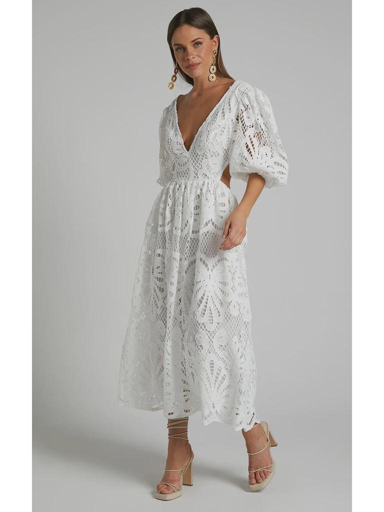 Европейско-американское лето 2025 женское длинное платье с V-образным вырезом и кружевной вышивкой