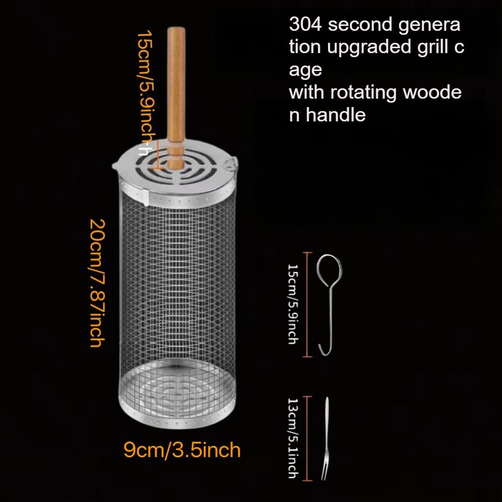 Вкладываемые корзины для гриля 304 Нержавеющая сталь Вращающаяся сетка для гриля Съемная деревянная ручка Аксессуары и инструменты для барбекю