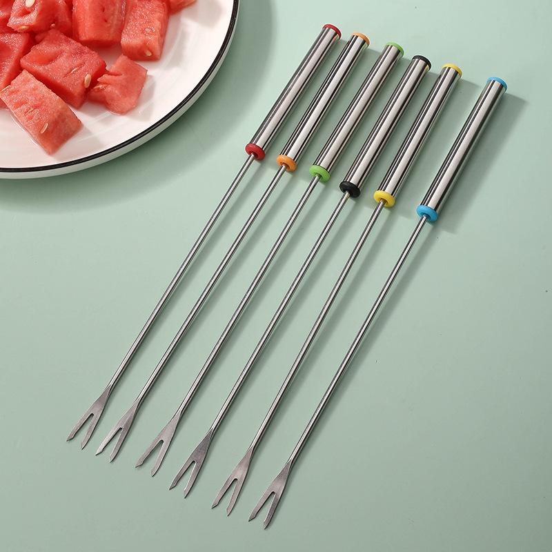 6Pcs Stainless Steel Chocolate Fork Cheese Pot Hot Forks Fruit Dessert Fork Butter Knife Fondue Fusion Skewer Kitchen Tool