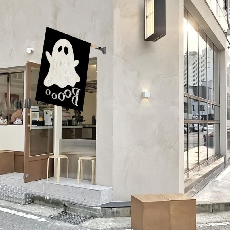 Halloween Outdoor Decoration 12x18Inch Polyester Ghostly Patterned Garden Yard Flag With Fade Resistance Fabric