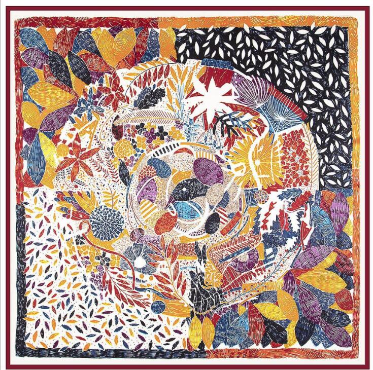 New Luxury Brand Design Sago Cycas Palm Tree Winter Square Scarf 130cm Twill Silk Scarf Women Kerchief Scarves For Ladies