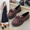 Bow Loafer Shoes Women Spring and Autumn New Thick Sole Mid-heel Lazy British Style Retro Small Leather Shoes