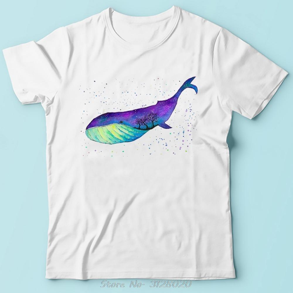 Summer New Watercolor Whale Funny Tshirt Men White Short Sleeve Casual T Shirt Unisex Tshirt Hip Hop Tees Harajuku