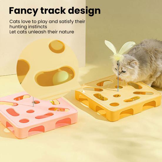 Interactive Puzzle Toy for Cats Puzzle Box with Jingle Balls Spring Feather Wand Cat Enrichment Toy for Indoor Cats Mental Stimulation And
