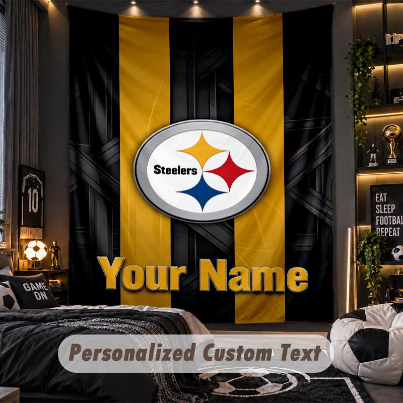 TapestryPittsburgh Steelers Custom Name Text Personalized Wall Hanging Tapestry Home Wall Decor