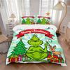 3Pcs Grinch Christmas Celebration Bedding Set Quilt Cover Pillowcase Home Christmas Xmas Halloween Gift 1 Duvet Cover 2 Pillowcase S921663