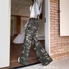 Vintage Camouflage Tooling Jeans Women's High Street Babes Dance Pants Slim Low-rise Wide-leg Pants