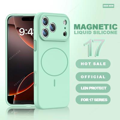 Магнитный Чехол из Жидкого Силикона для iPhone 11 12 13 16 17 Pro Max Air 15 14 16 Plus Magsafe Официальный Защитный Чехол для Зарядки