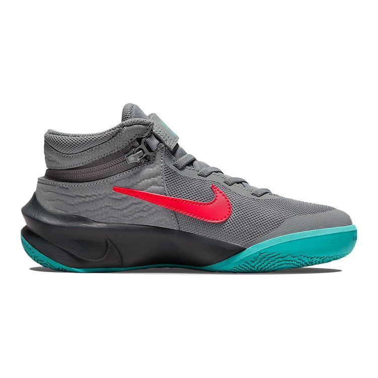 Nike Team Hustle D10 FlyEase GS Smoke Grey Washed Teal Siren Red Детские кроссовки Темно-дымчато-серые DD7303-008