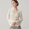 Women's V-Neck Bell Sleeve Cashmere Cardigan - Handmade Crochet Lace, Single-Breasted, Warm Autumn/Winter Layer