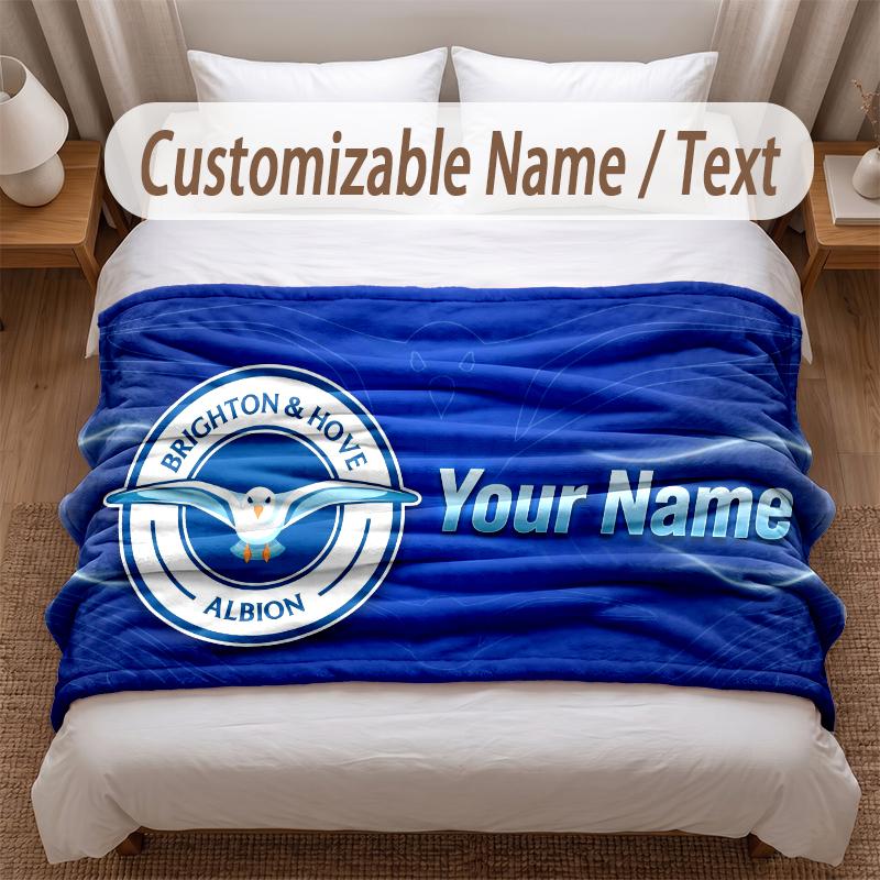 Brighton & Hove Albion Football Printed Flannel Blanket Custom Name Text Soft Warm Throw For Bedroom Holiday Gift