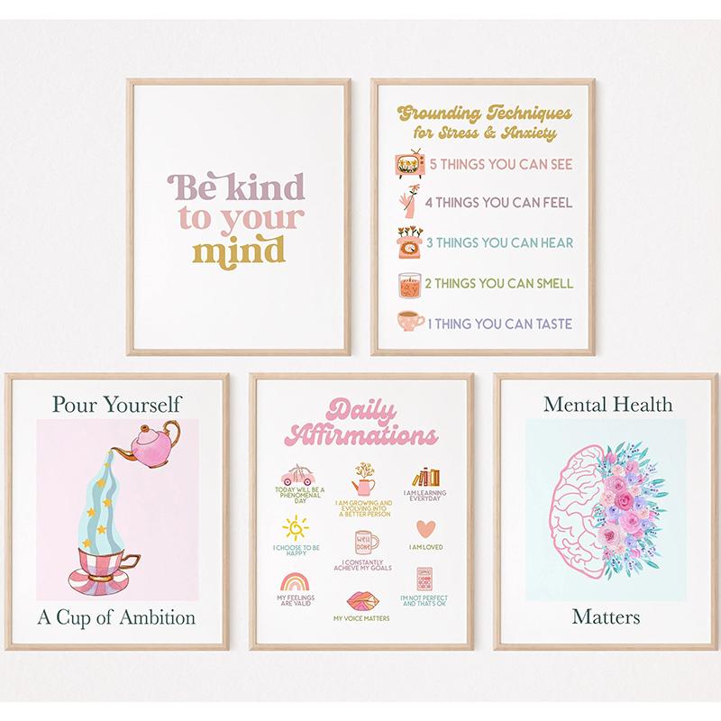Mental Health Awareness Affirmation Therapy Therapist Art Poster Canvas Painting Wall Prints Picture for Room Home Decor