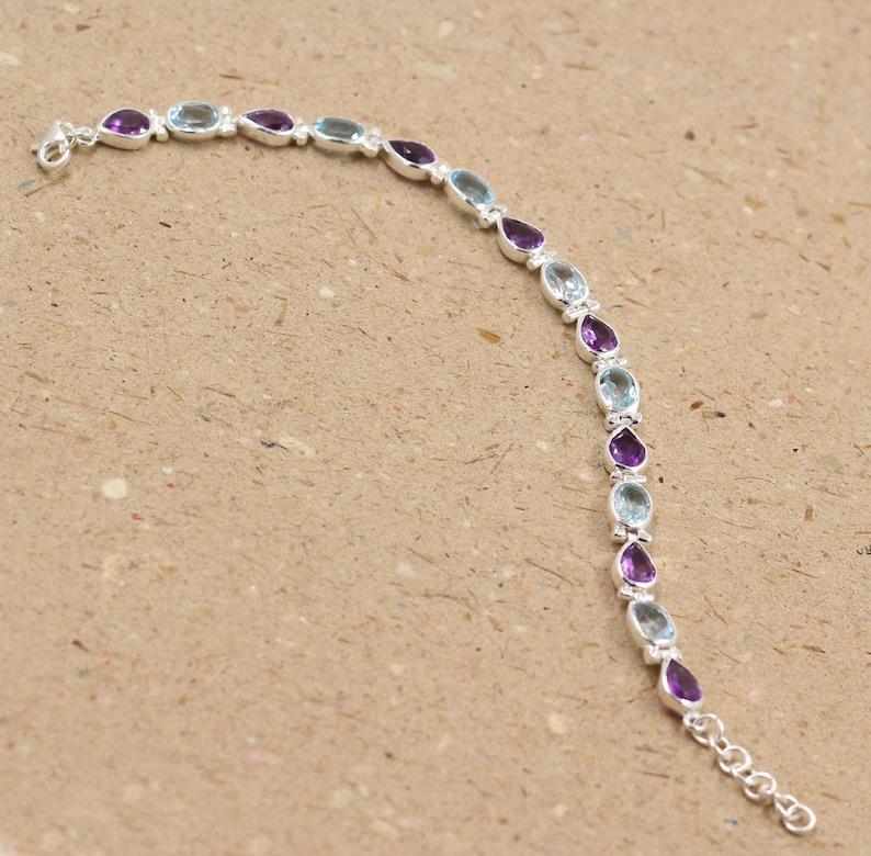 Овальный браслет с несколькими драгоценными камнями, серебро 925 пробы, женский браслет, подарок для нее, красивый подарок, серебряные ювелирные украшения