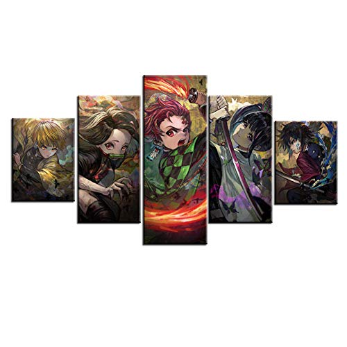 Холст без рамки, 5 шт., аниме «Убийца демонов Kimetsu No Yaiba Tanjiro Nezuko», настенные художественные постеры, картины для домашнего декора