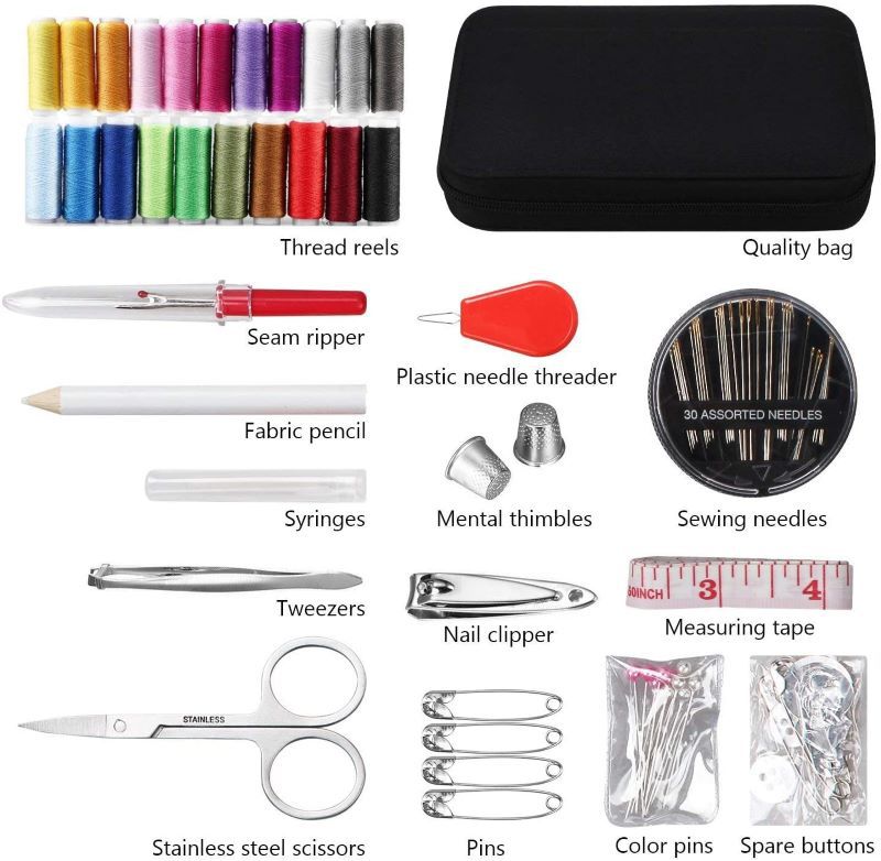 Sewing Kit, Portable Mini Sewing Kit for Beginner, Traveler and Emergency Clothing Fixes, DIY Sewing Supplies & Sewing Accessories with Black