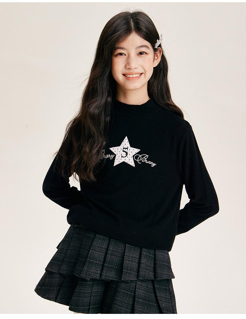 Girls' Half High Neck Long-Sleeved T-Shirt