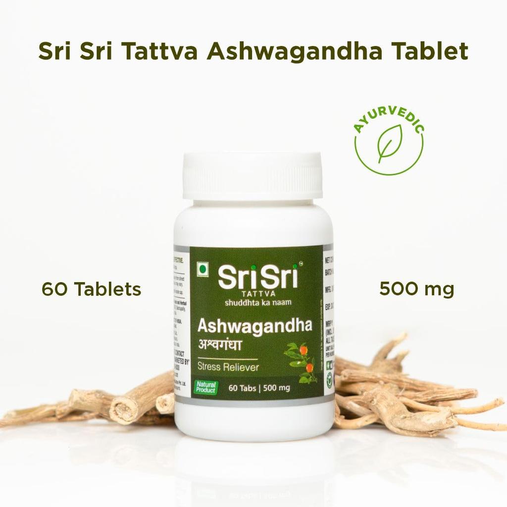 Sri Sri Tattva Ashwagandha 60 Tablets 500 mg Herbal Wellness Supplement For Daily Vitality Focus Balance Pack Of 3