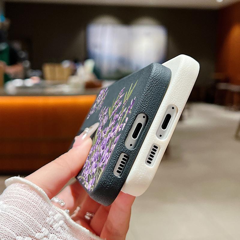 Матовый противоударный чехол с фиолетовым цветочным принтом для Samsung S25 Ultra S24 FE S23 S22 A56 A36 A55 A16 A26 A35, тонкий чехол для телефона из мягкого материала с текстурой из кожи TPU