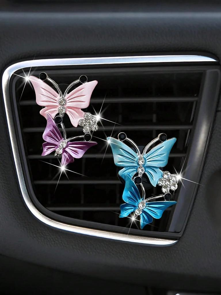 Car Air Vent Butterfly Clip, Gradient Pink Purple & Blue Design, Metal Clip for Car AC Vents, Vehicle Interior Decoration Access