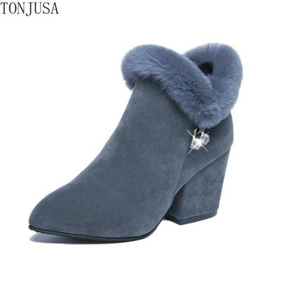 Женские сапоги больших размеров, теплые женские хлопковые сапоги, женские короткие сапоги с острым носком, модные плюшевые короткие сапоги