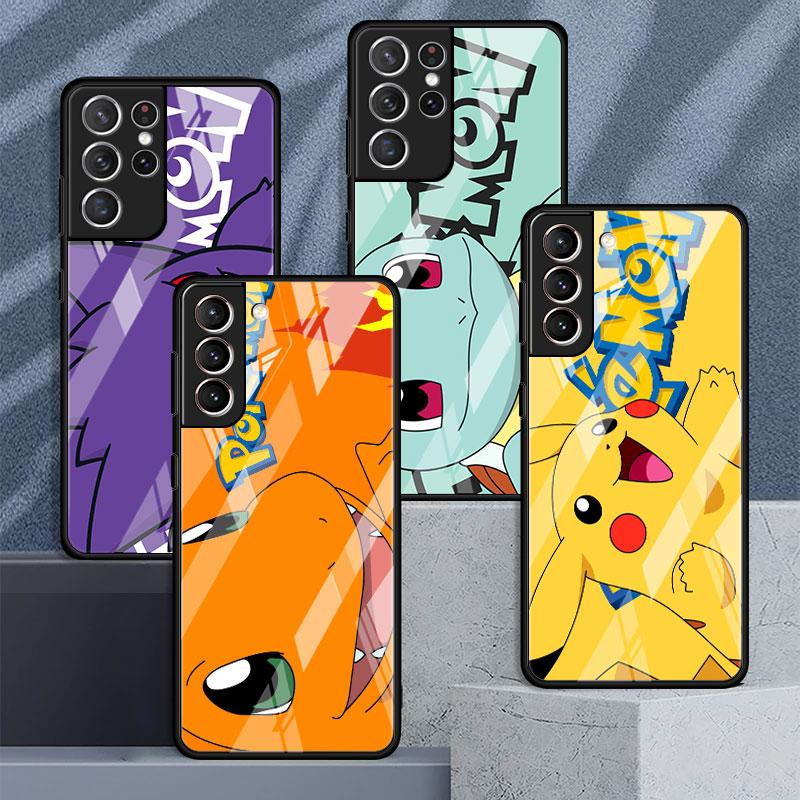 Стеклянный чехол для Samsung Galaxy S22 Ultra S21 Plus S20 FE Note 20 10 Lite S10 S9 S8 S10e закаленный чехол для телефона Pika Pokemoon Cute