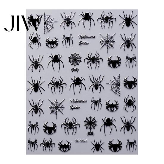 Funny Expression Nail Decals Halloween Art Stickers, 3D Embossed Skeleton Hand Pumpkin Bat Retro Black Stickers Decals, Self-Adhesive Manicure