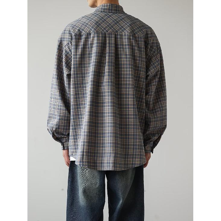 Осень 2024 года. Рубашка с карманами в клетку и декоративными лацканами. Мужская рубашка с длинным рукавом в японском стиле в стиле ретро с вышивкой.