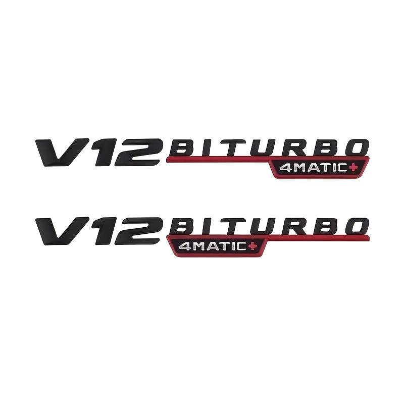 2Pcs 3D Car Chrome Letters Label V12 BITURBO 4MATIC+ For AMG C43 C63 C63S E43 E53 E63S S65L Front Fender Side Stickers